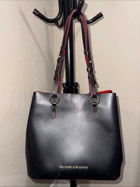 Dooney & Bourke Handbags - Dooney & Bourke Black Leather Tote with Red Trim